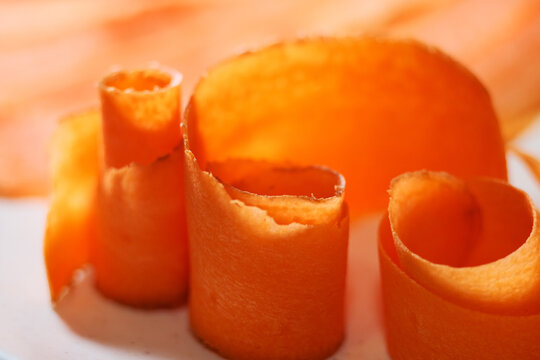 Macro texture of sliced carrot. Daucus Carota are a good source of several vitamins and minerals, especially biotin, potassium, and vitamins A from beta carotene, K1 phylloquinone and B6