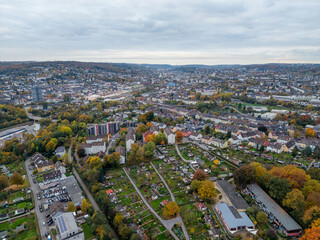 Fototapeta premium Wuppertal city architecture aerial view in autumn season. Germany