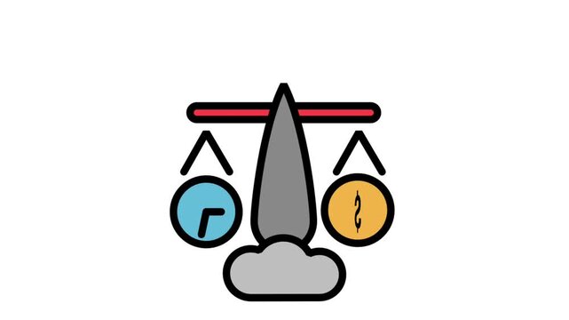 Balanced scale with clock and dollar sign icons representing work-life balance, time management, financial stability, and ethical business justice.