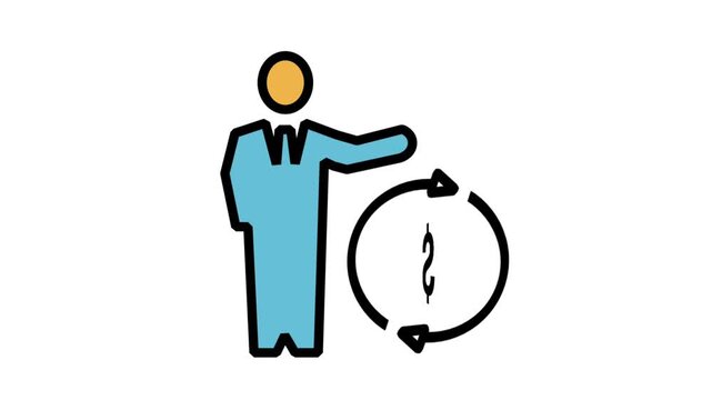 Revenue Circulation Motion Icon. Professional character inside a circular arrow with a dollar sign, depicting cash flow, financial cycles, recurring payments, and wealth circulation.