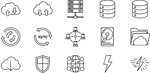 Technology Icons: Cloud, Server, Sync, Network, Storage, Security, Power © syakira