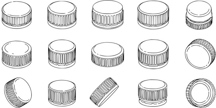 Black and White Line Art Bottle Caps Collection