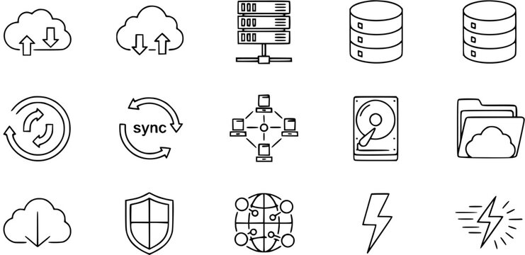 Technology Icons: Cloud, Server, Sync, Network, Storage, Security, Power