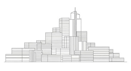 Obraz premium Minimalist City Skyline Line Art Illustration - Modern Urban Architecture Outline Sketch for Real Estate and Design Projects