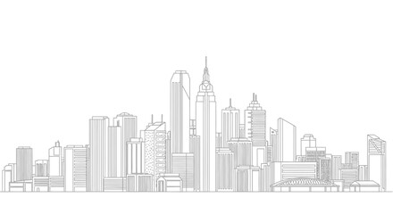 Fototapeta premium Minimalist City Skyline Line Art Illustration - Modern Urban Architecture Outline Vector for Business and Real Estate Design