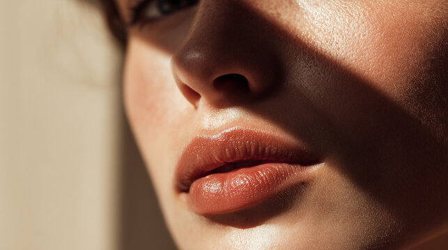 Close up portrait of beautiful woman face with dramatic light and shadows