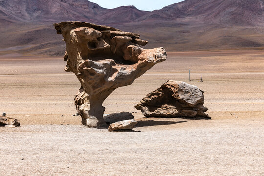 Arbol de Piedra Stone Tree Wind-Eroded Rock Formation, Siloli Desert, Bolivian Altiplano