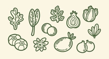 Fototapeta premium Hand Drawn Collection of Fresh Vegetables and Fruits Icons.