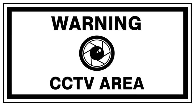 Modern CCTV Area Sign with Camera Lens Shutter Icon