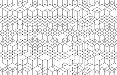 Fototapeta premium Isometric cube grid pattern featuring geometric shapes in continuous lines.