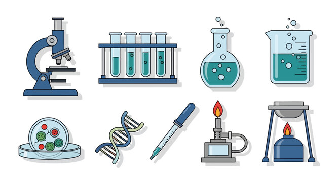 Collection of Scientific Laboratory Equipment Icons.