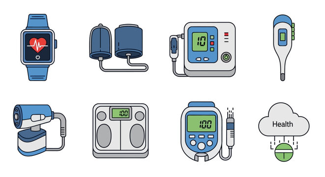 Collection of Medical Devices and Health Technology Icons.