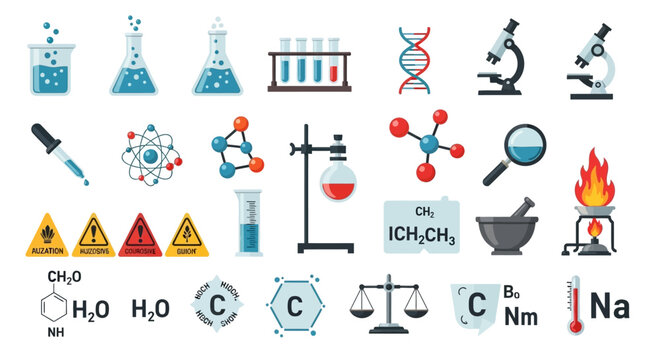 Comprehensive Chemistry and Science Lab Equipment Icon Set.
