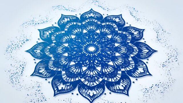 Intricate Blue Mandala Design with Detailed Patterns and Gradient Effect.