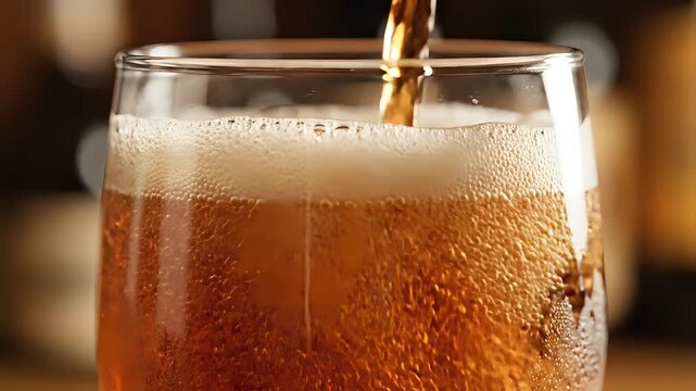 Refreshing Amber Beverage Poured into a Frothy Glass.