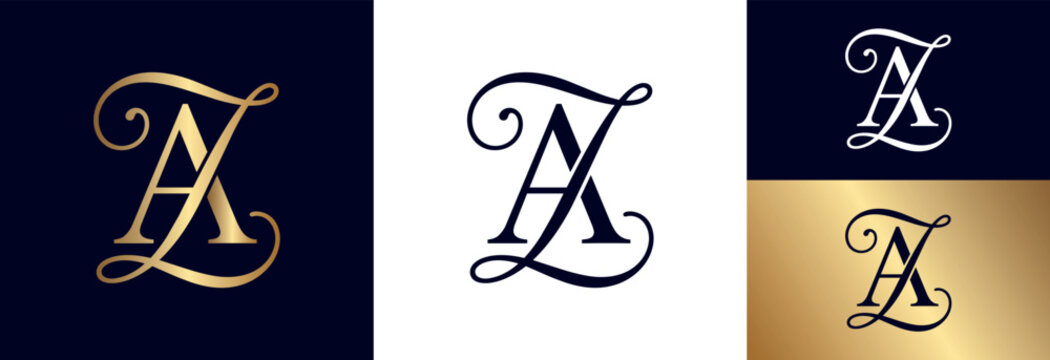 Elegant AZ monogram initial logo design, vintage luxury flourish.