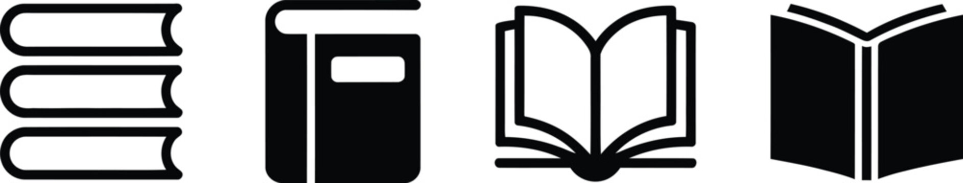 Collection of various book icons for education reading library knowledge and study material graphics.