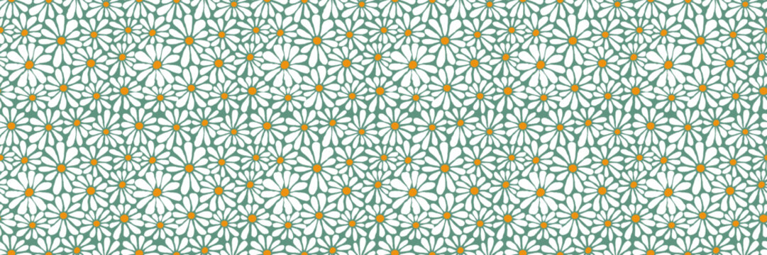 Daisy Flower Seamless Pattern. Abstract Groovy Retro Floral Background. Vector Psychedelic Summer Print. Vintage Simple and Funky Texture with Daisies.
