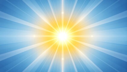 Naklejka premium Bright Sunburst Radiating Light Across Blue Sky Background.