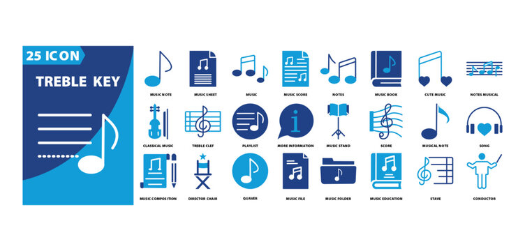 treble key icon set of music note, music sheet, music, music score, notes, music book, cute music, notes musical, classical music, treble clef, playlist, more information, music stand, treble key