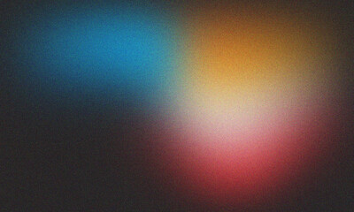 Fototapeta premium Dark grainy abstract background, blue orange cyan black glowing color wave gradient, vibrant noise texture for modern banner design