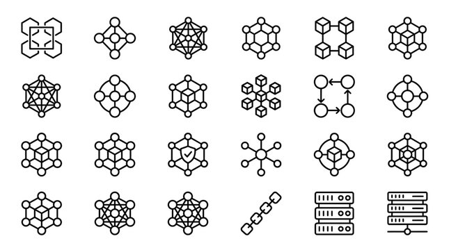 Vector Icons Set of blockchain technology and network connection line icons. EPS Editable. Vector Illustrations.