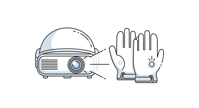 Digital projector and haptic gloves illustration for virtual reality technology