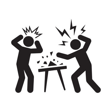 stick figures fighting over broken table black and white vector