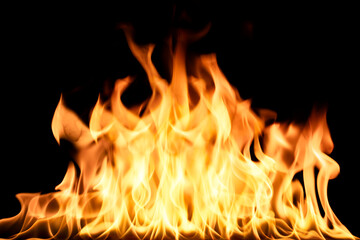 Fototapeta premium realistic burning fire flames line isolated on black background