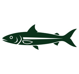 Fototapeta premium dark green fish icon with white details swimming left