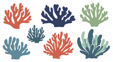 Collection of Colorful Coral Reef Marine Life Illustrations. © Nabih