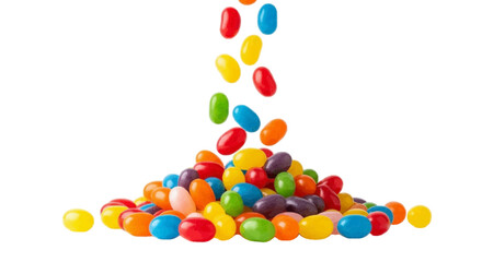 Obraz premium Vector illustration of colorful jelly beans falling onto a pile on a transparent background
