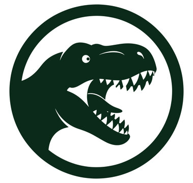 Tyrannosaurus Rex dinosaur head in a circle  dinosaur profile portrait with open mouth and sharp teeth