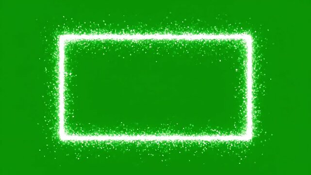 Snowflakes falling on green screen background with white rectangular border frame animation for christmas holiday winter festive elements