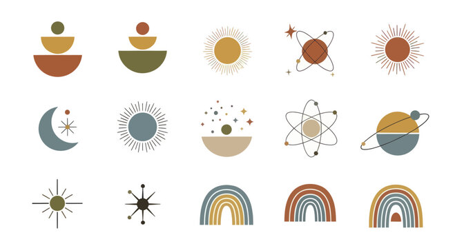 Abstract Geometric Shapes and Celestial Elements Collection.