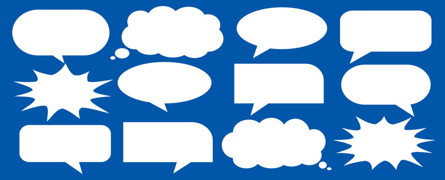 A set of chat box designs for comments on social media or comics. Vector designs of speech bubbles, text boxes, and conversation chat columns in comics.	