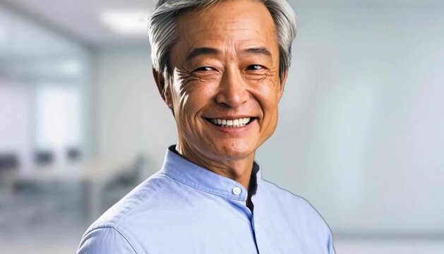 オフィスでプレゼン・案内をするシニアビジネスマン