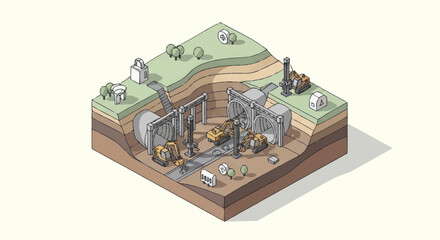 Isometric Cross-Section of an Archaeological Dig Site Revealing Ancient Ruins. © Yann