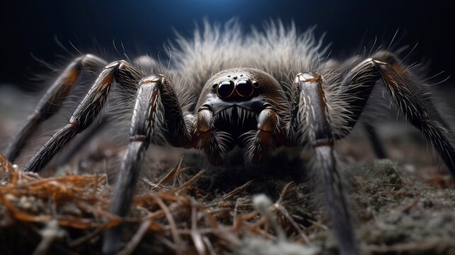 A photo of a wolf spider's hairy legs