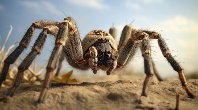 A photo of a wolf spider's hairy legs
