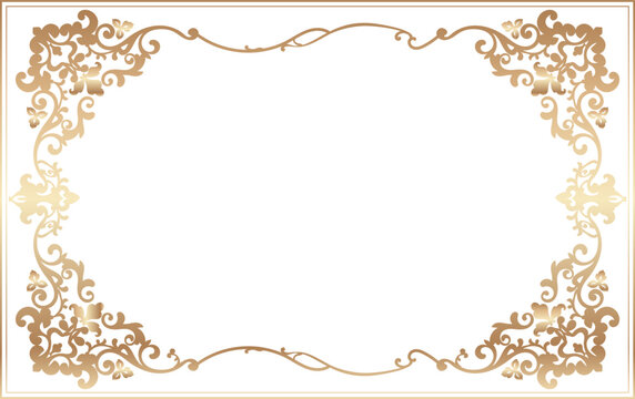 Gold rectangle frame art deco Thin golden floral Luxury shiny borders isolated flourish elements design for stylish headers wedding invitations card photo poster book cover copy space vector template