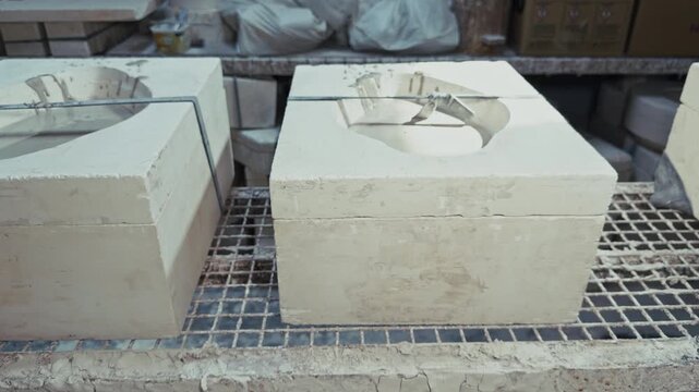 Ceramic Plaster Molds Waiting For Slip Casting In Studio