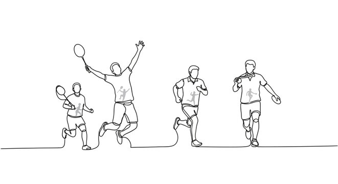 Continuous Line Drawing of Athletes in Motion: Badminton Players and Runners