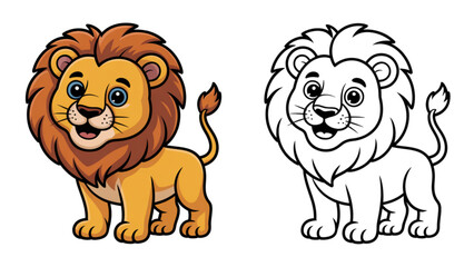 Fototapeta premium Cartoon lion and wolf facing each other