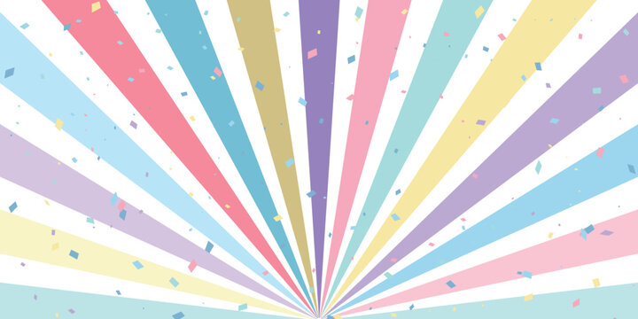 Pastel Colored Sunburst Background With Confetti