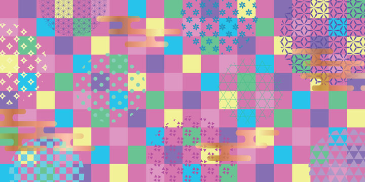 Vibrant Japanese Pattern Background with Colorful Geometric Shapes