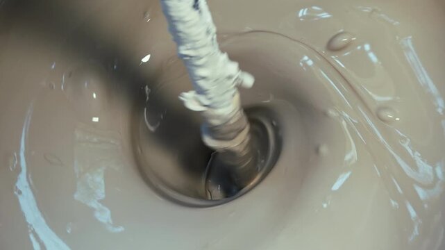 Clay Mud Swirling in an Industrial Ceramic Studio Mixer