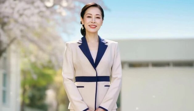 入学式に出席する母親（ママ）のスーツ姿