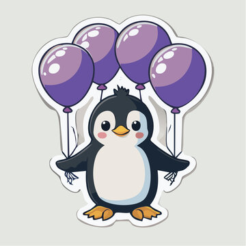 Cute Penguin Holding Purple Balloons