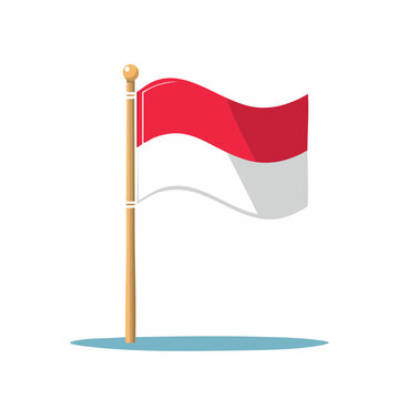 Indonesian Flag Waving on a Pole